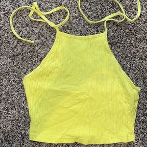 Yellow tie up cropped tank top